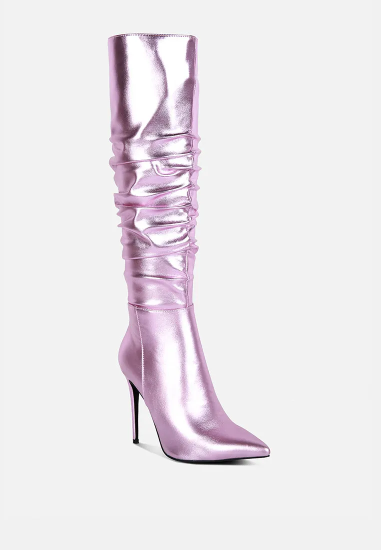 New Expression Metallic Ruched Stiletto Calf Boots