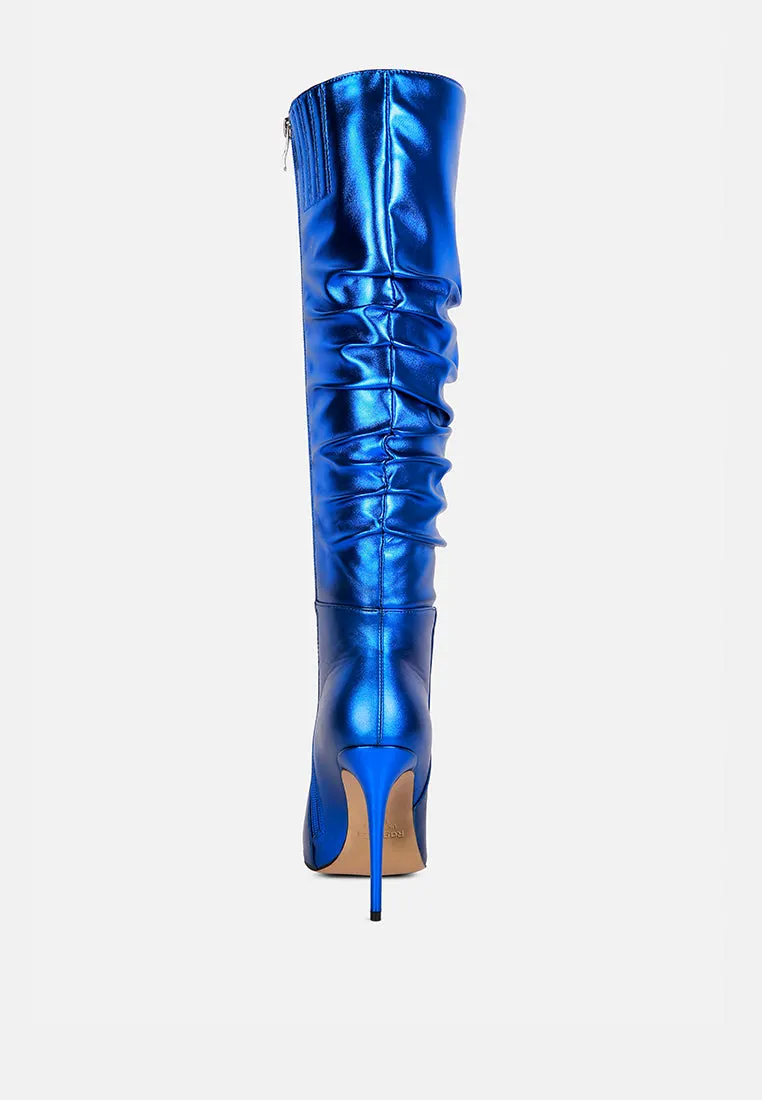 New Expression Metallic Ruched Stiletto Calf Boots