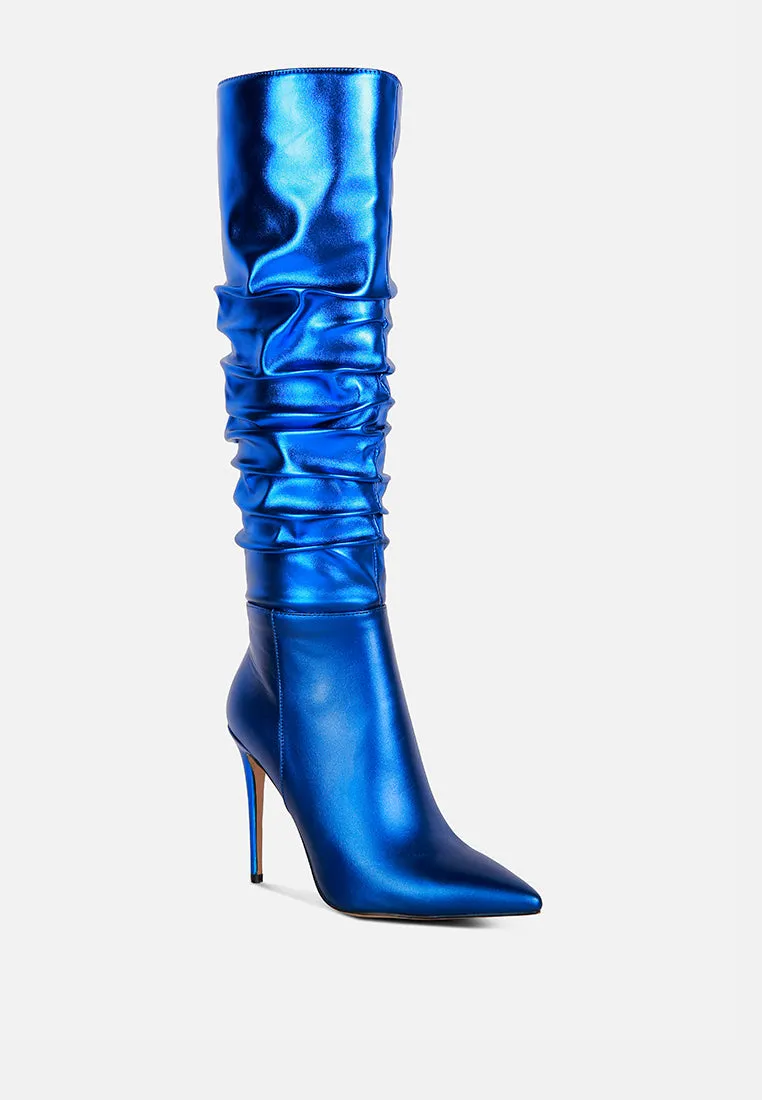 New Expression Metallic Ruched Stiletto Calf Boots