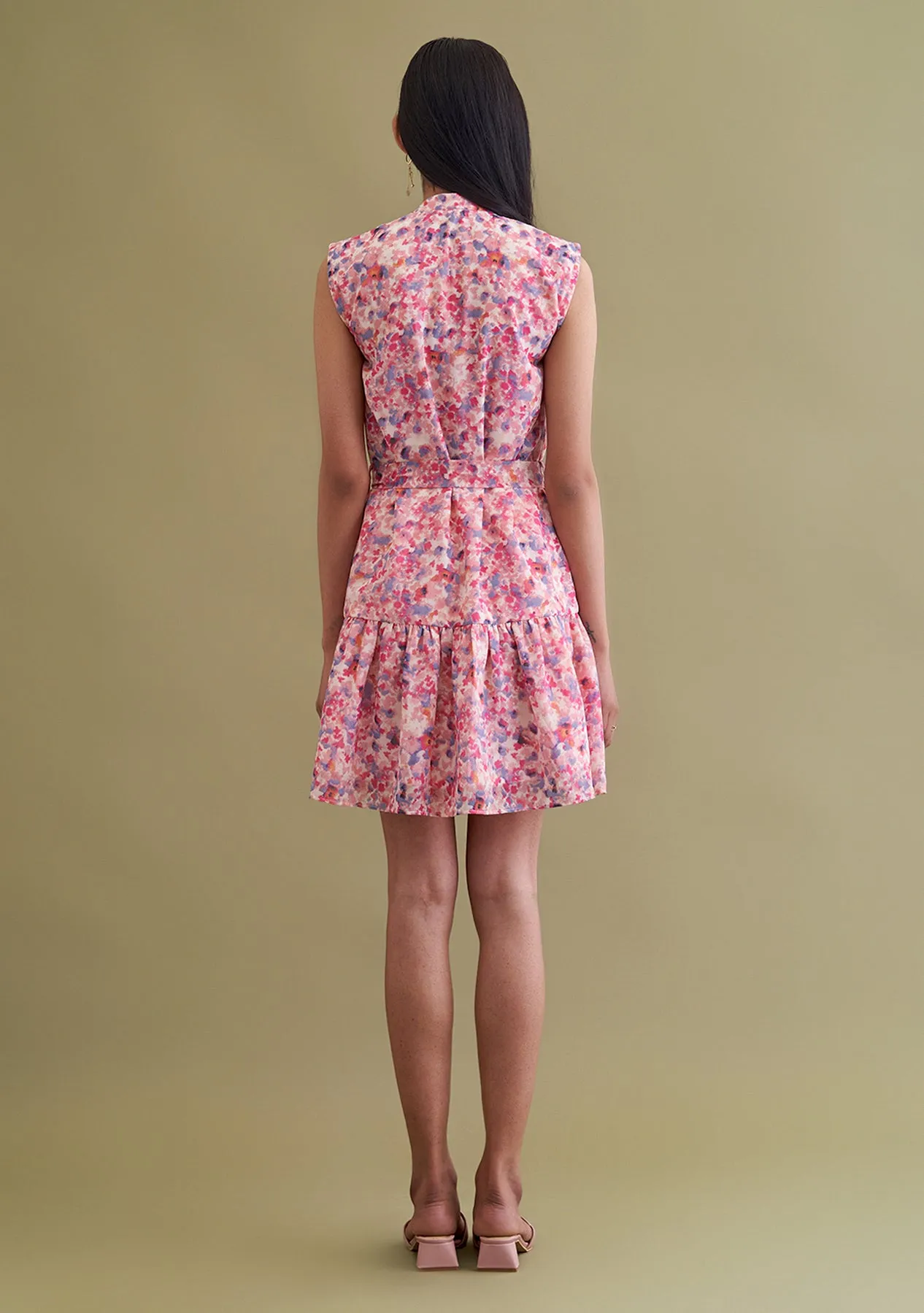 Pink Floral Women's mini dress with detachable belt