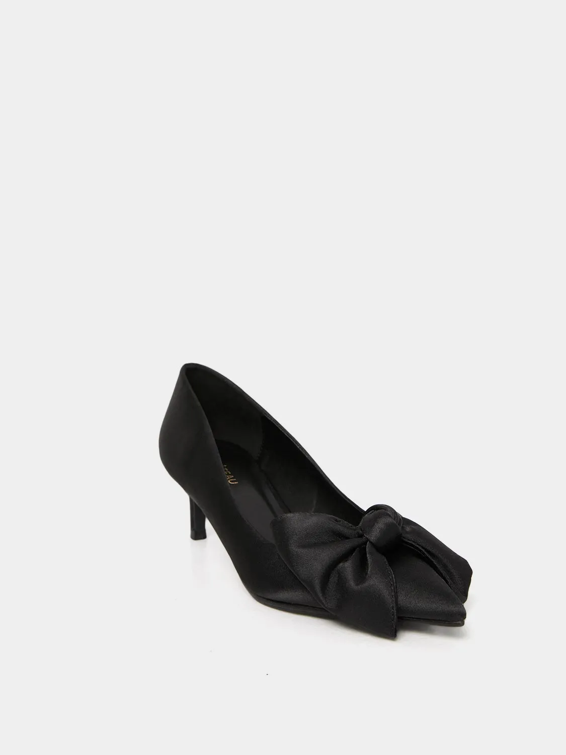 Pointed Toe Satin Kitten Heel With Bow