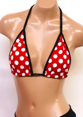 Polka Dot Triangle Bikini Top in Red