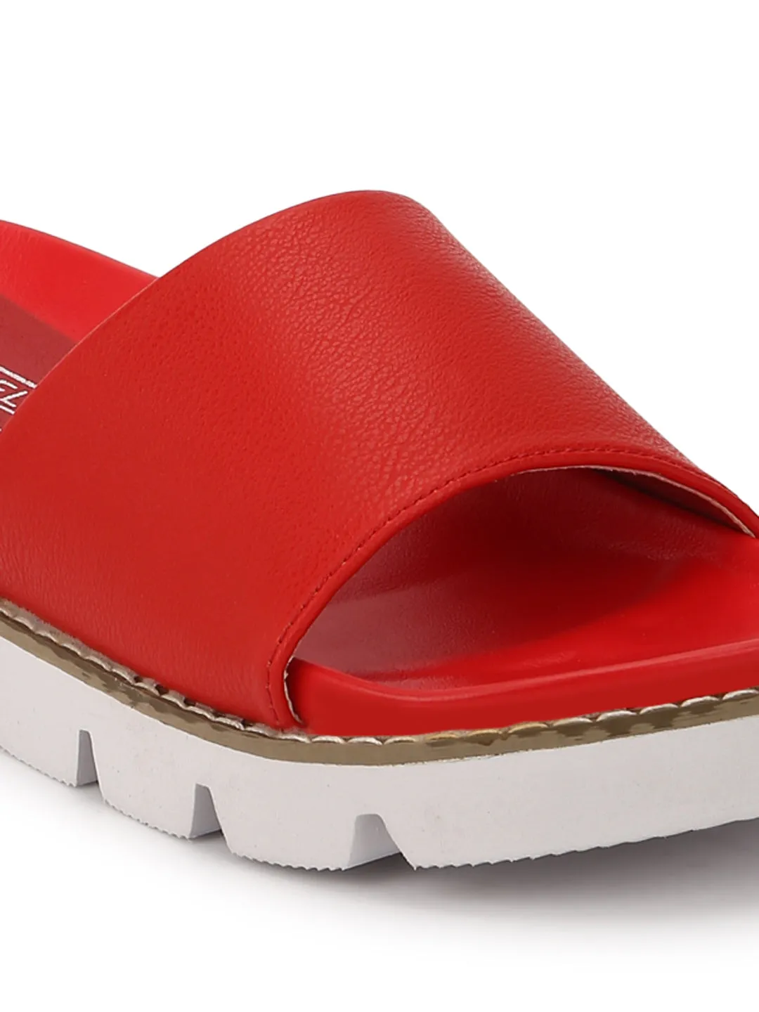 Red PU Cleated Slip-On Flats