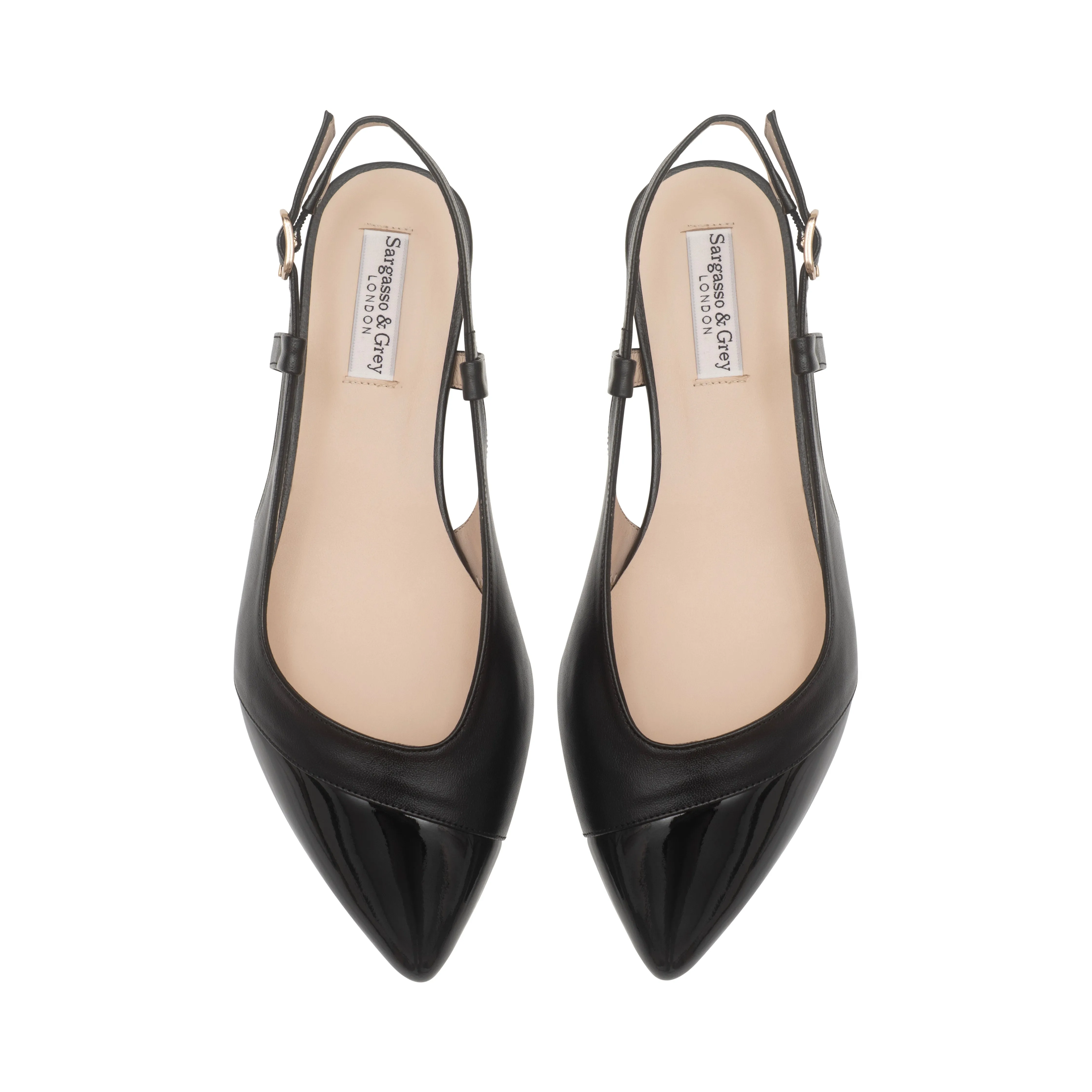 Sadie Extra Wide Fit Slingback Flats - Black Leather & Patent