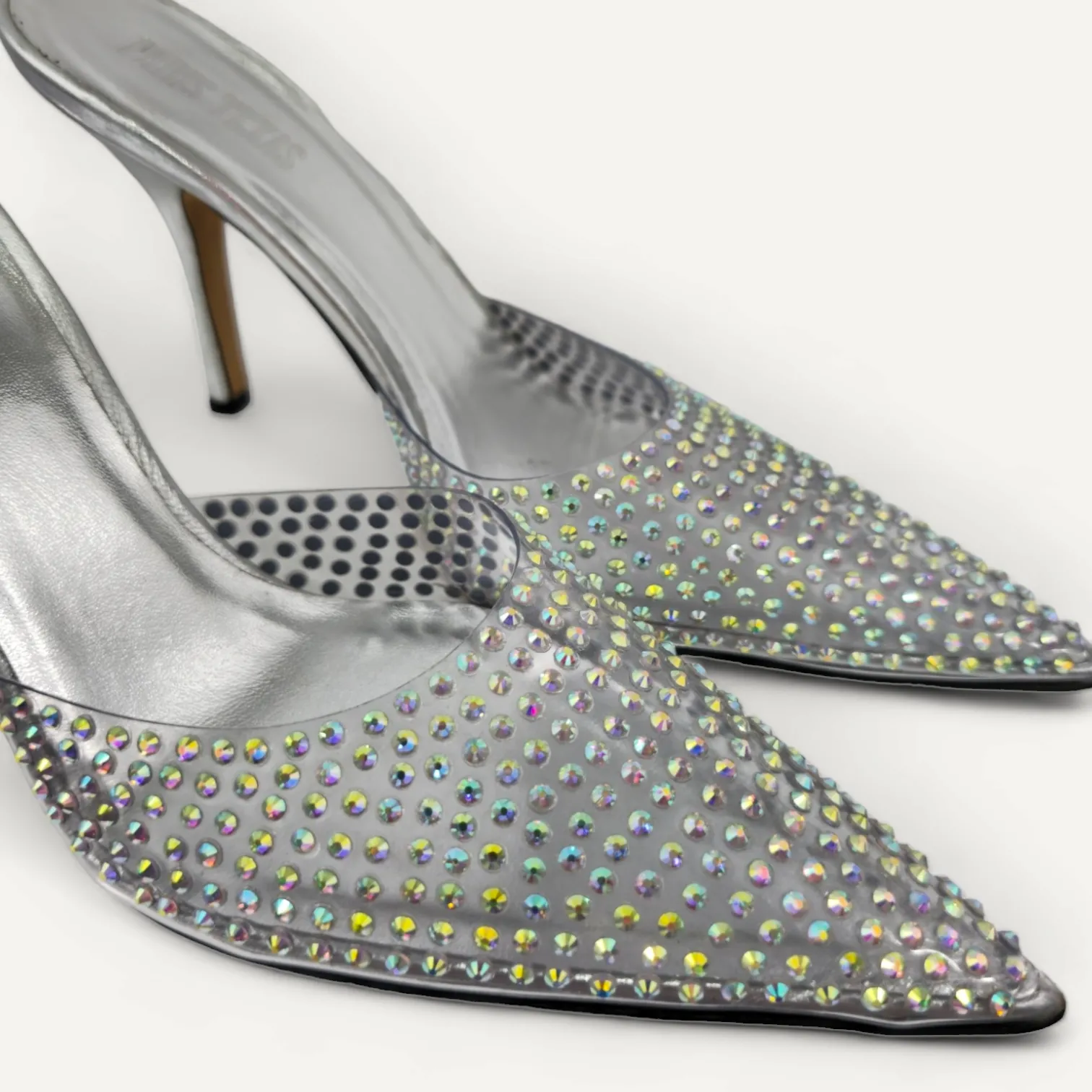 Scarpin Mule Paris Texas em Couro Prata e Strass