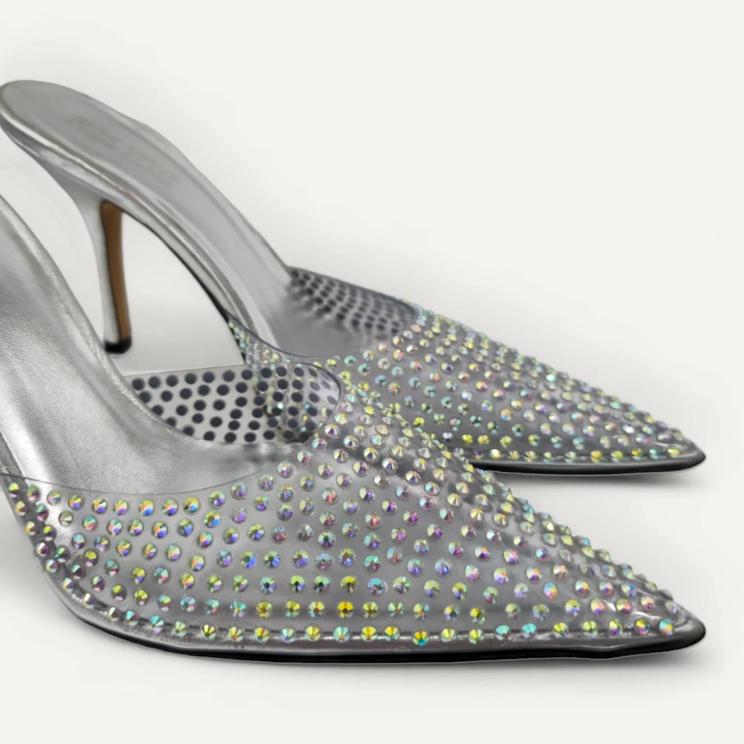 Scarpin Mule Paris Texas em Couro Prata e Strass