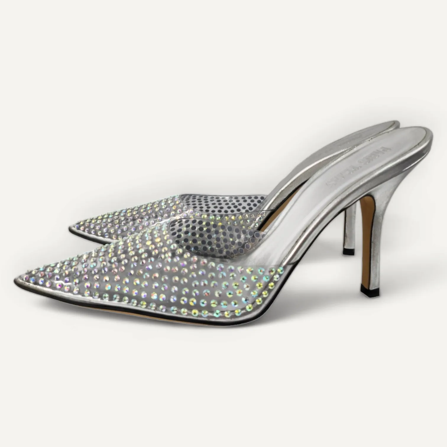 Scarpin Mule Paris Texas em Couro Prata e Strass