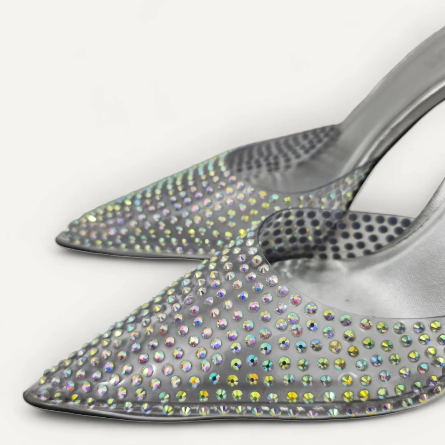 Scarpin Mule Paris Texas em Couro Prata e Strass