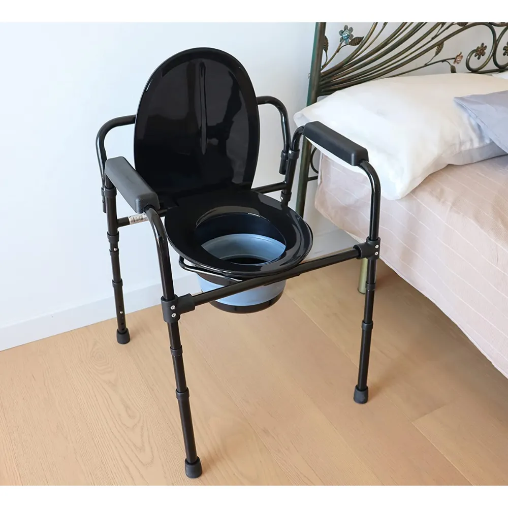 Silla Orinal con Asiento Ajustable (3 en 1), Silla Elevador WC, Silla Ducha para Ancianos Negra | PEPE