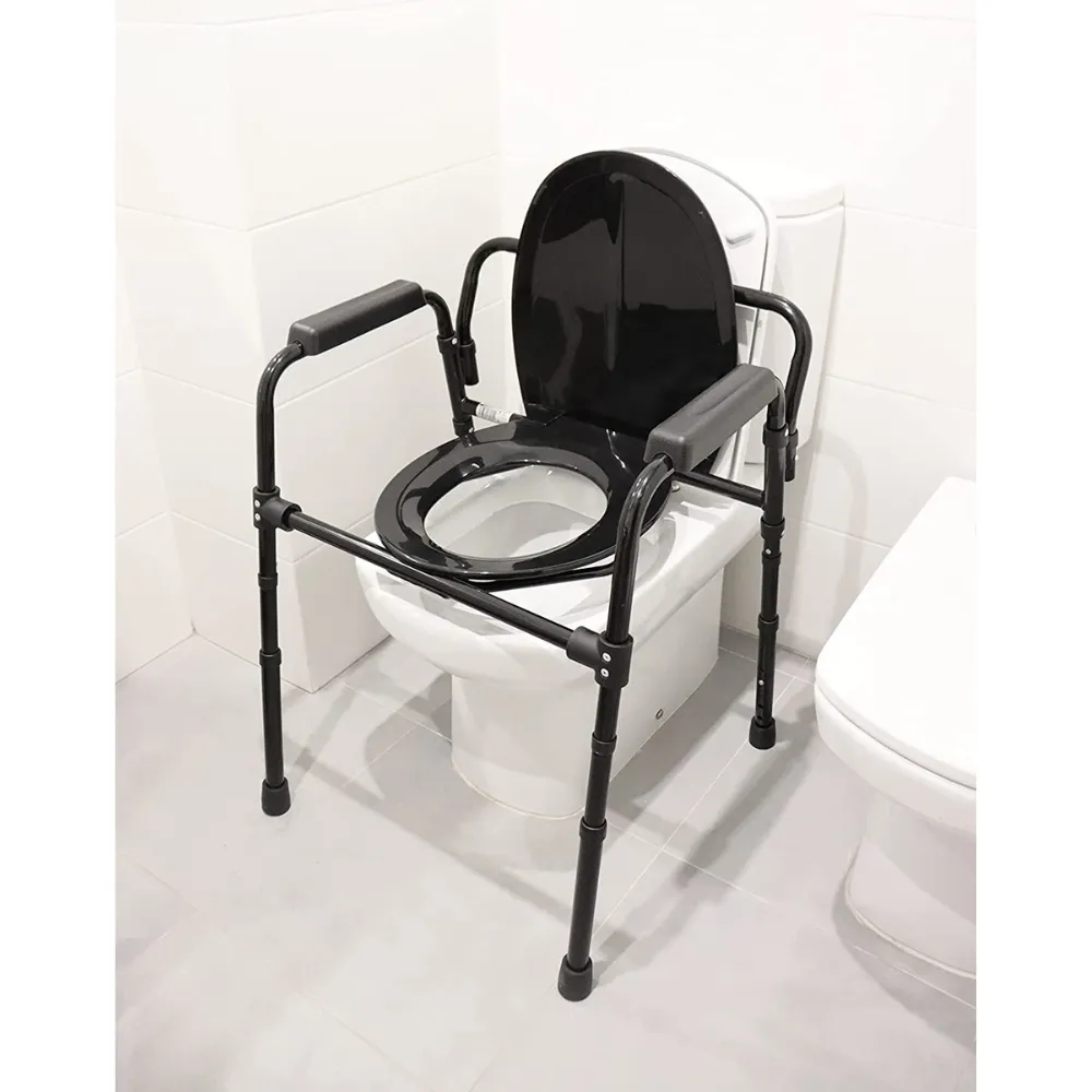 Silla Orinal con Asiento Ajustable (3 en 1), Silla Elevador WC, Silla Ducha para Ancianos Negra | PEPE