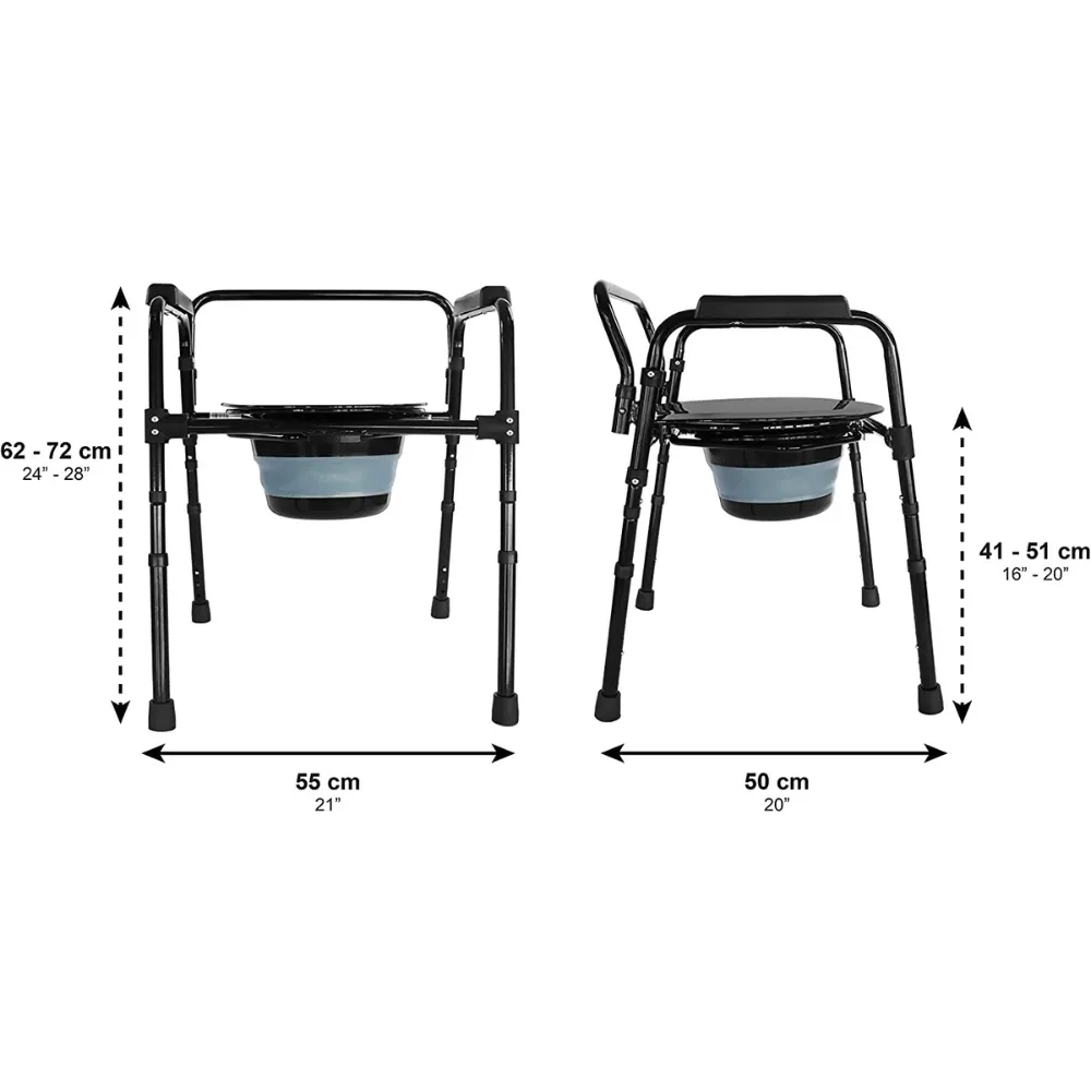 Silla Orinal con Asiento Ajustable (3 en 1), Silla Elevador WC, Silla Ducha para Ancianos Negra | PEPE