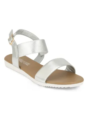 Silver Ankle Strap Slip-on Sandals