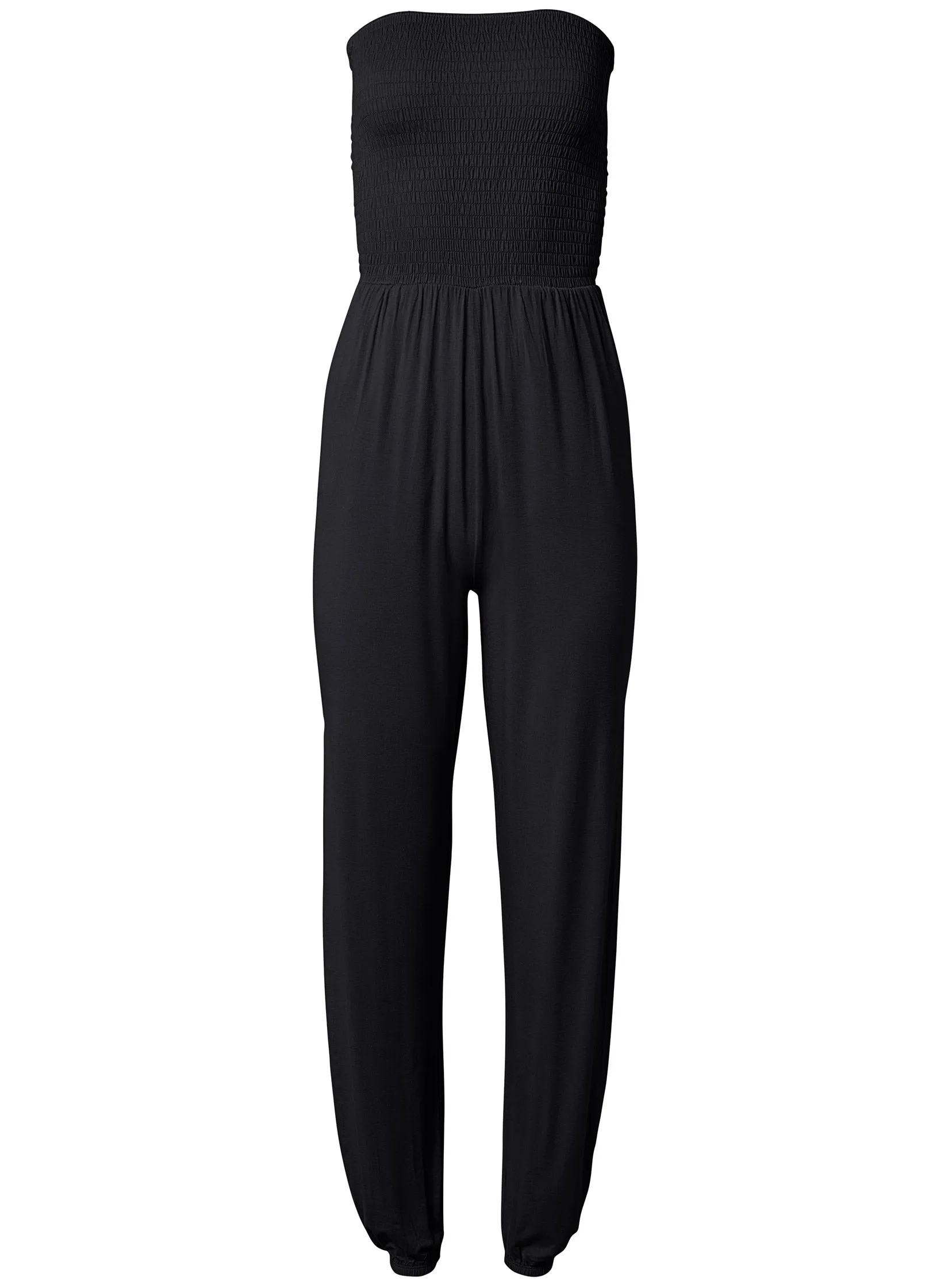 Smocked Side Slit Jumpsuit - Black