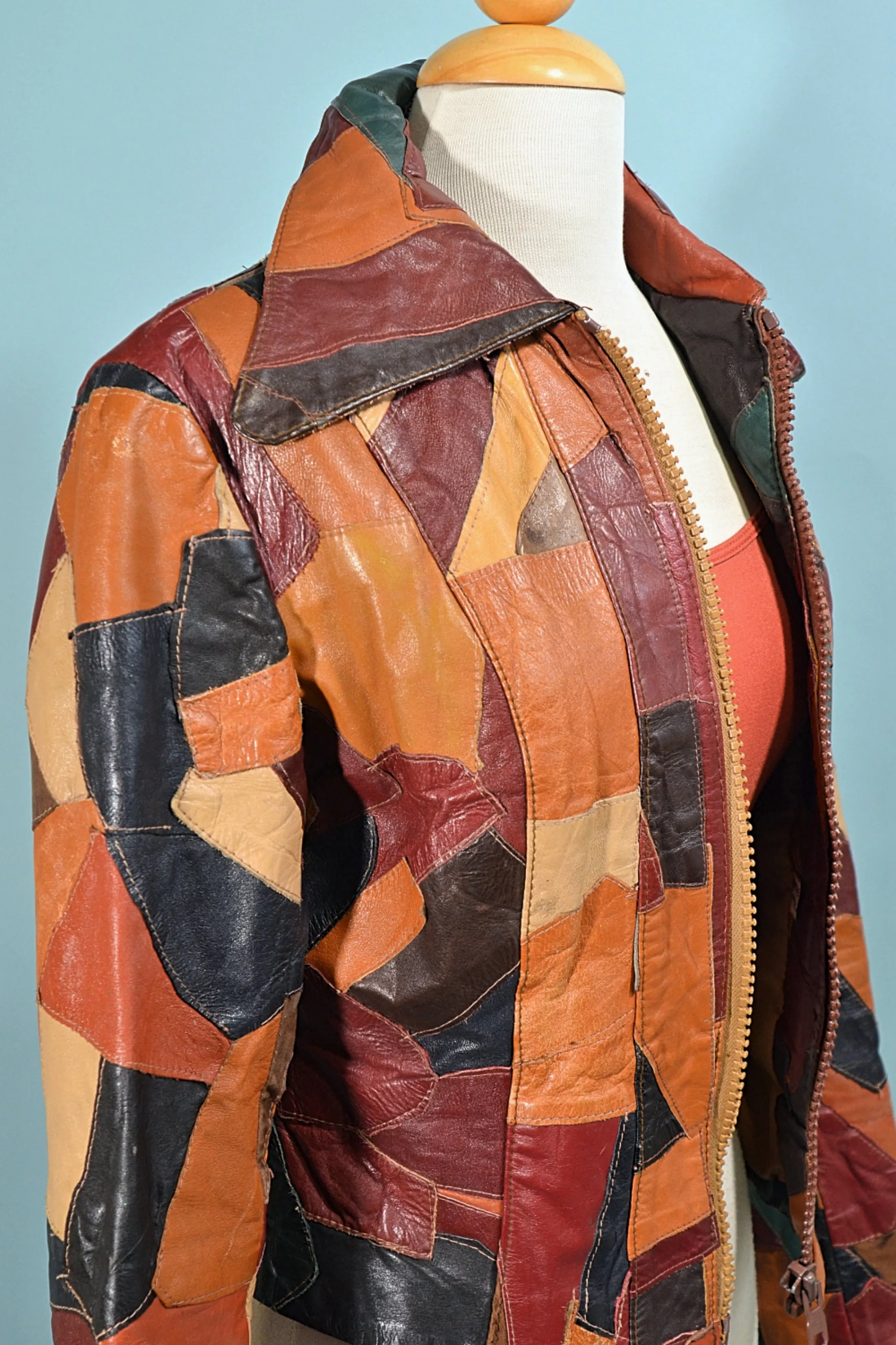 SOLD 70s Patchwork Leather Cropped Jacket XS