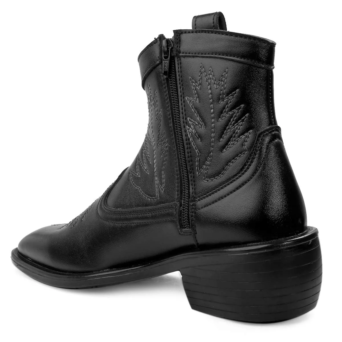 Stylish High Ankle Black Casual And Formal Boot With Leaf Pattern-JonasParamount