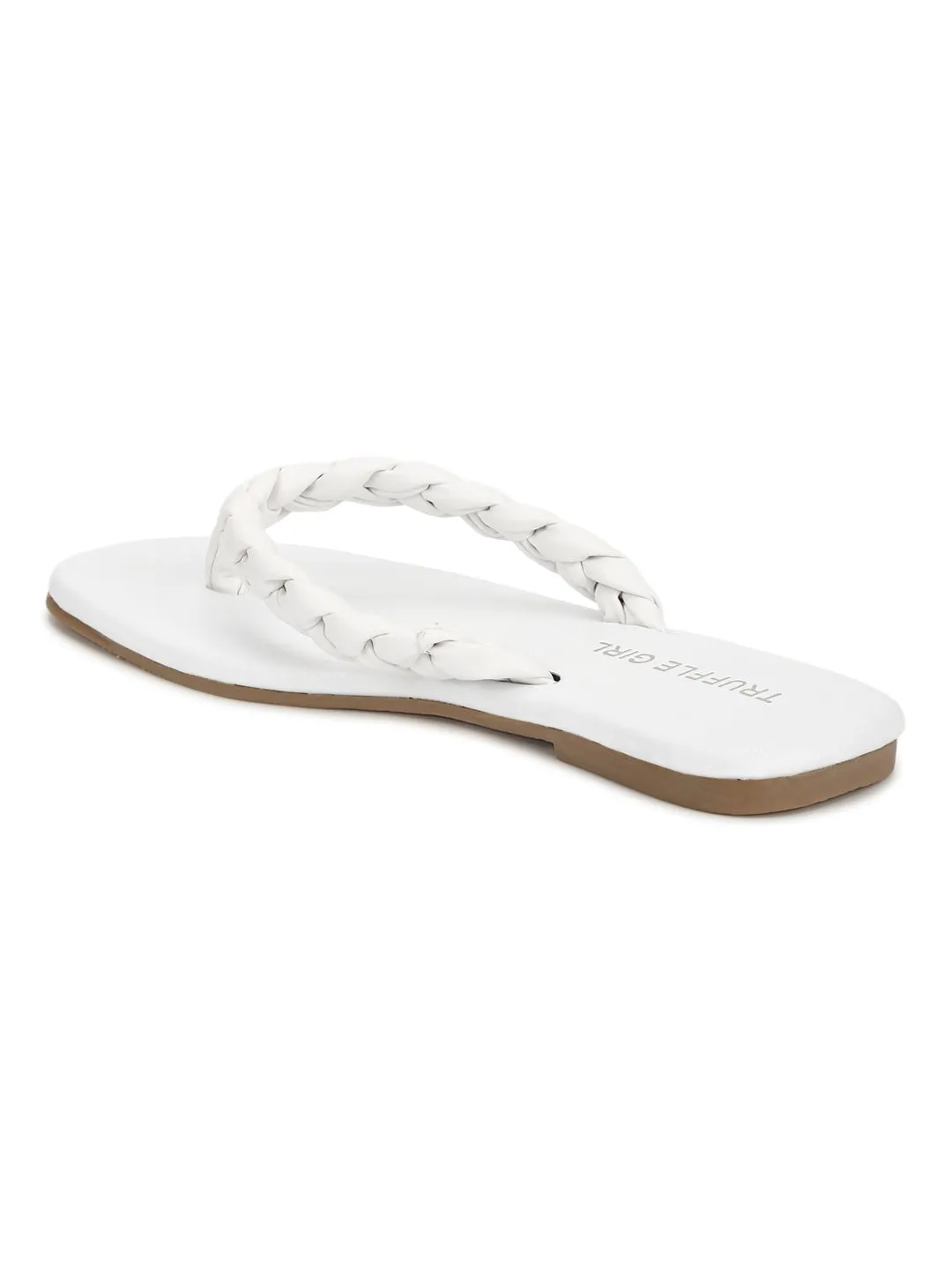 White PU Braided Flip Flops