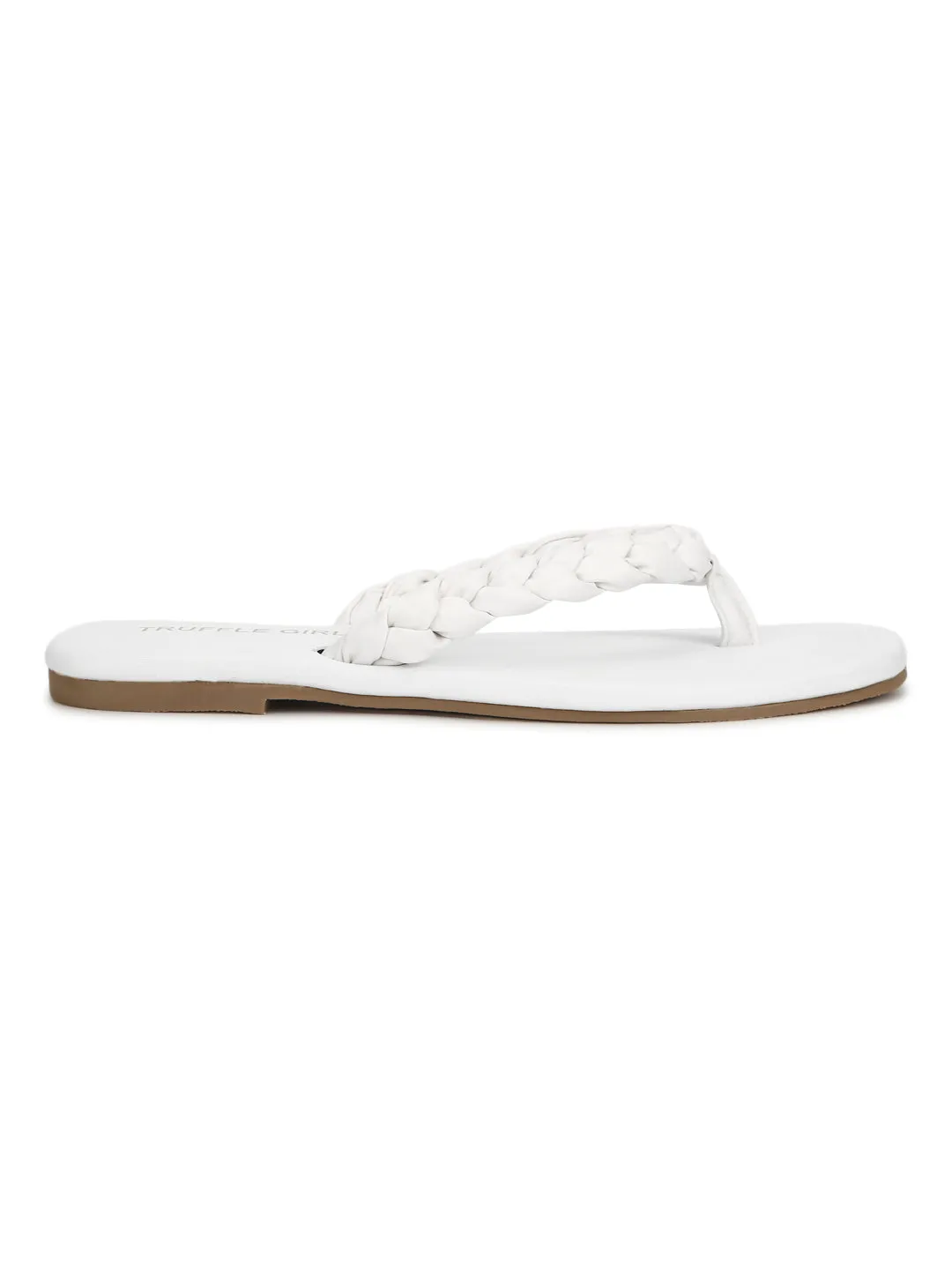 White PU Braided Flip Flops