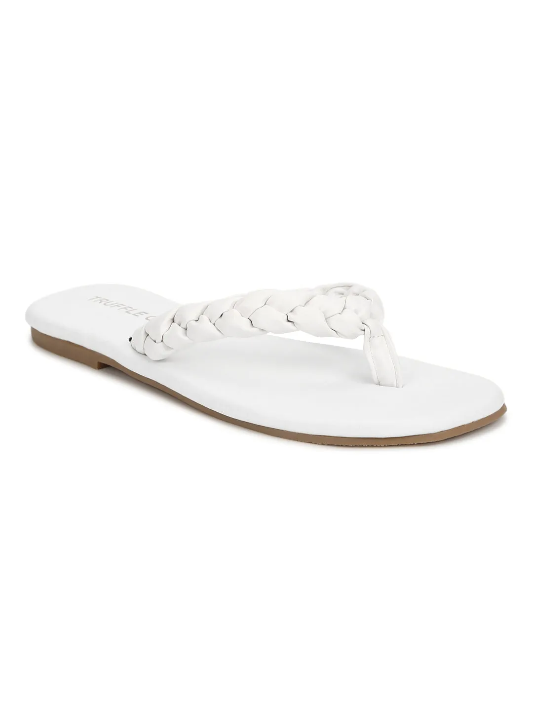 White PU Braided Flip Flops