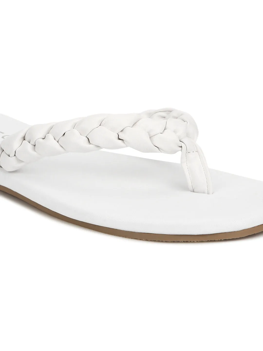 White PU Braided Flip Flops